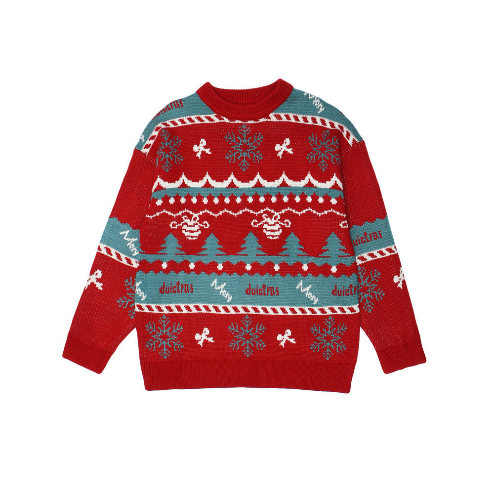 Christmas Theme Round Neck Sweater Men's Snowflake Jacquard Loose