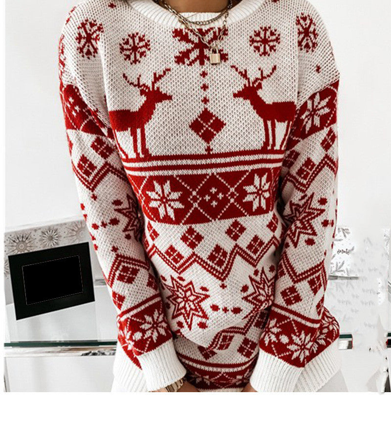 Elk Snowflake Christmas Jacquard Knitted Sweater