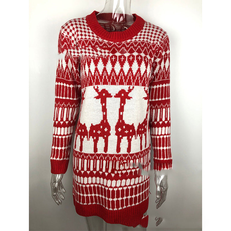 Slim Long Sleeve Fawn Women's Christmas Sweater