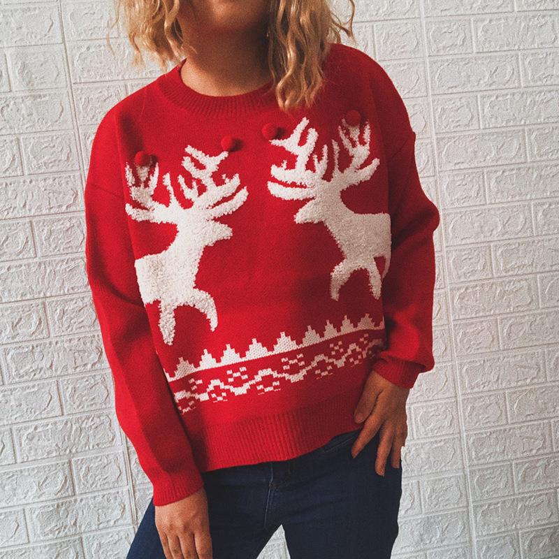 Women's Elk Christmas Sweater Round Neck Long Sleeve Knitted Pullover