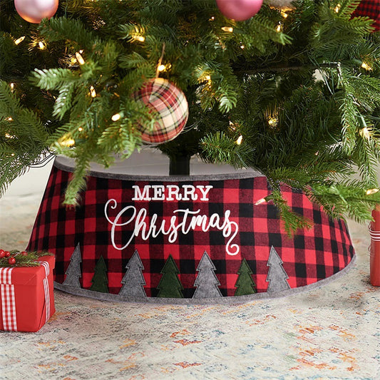 48-inch Black And Red Grid Cloth Embroidered Christmas Tree Skirt