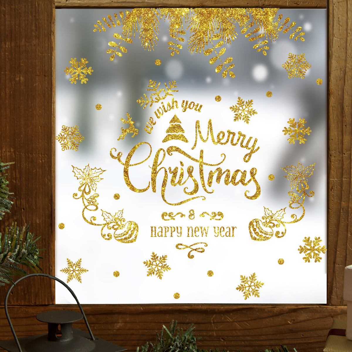 Golden Christmas Tree Snowflake English Wall Sticker