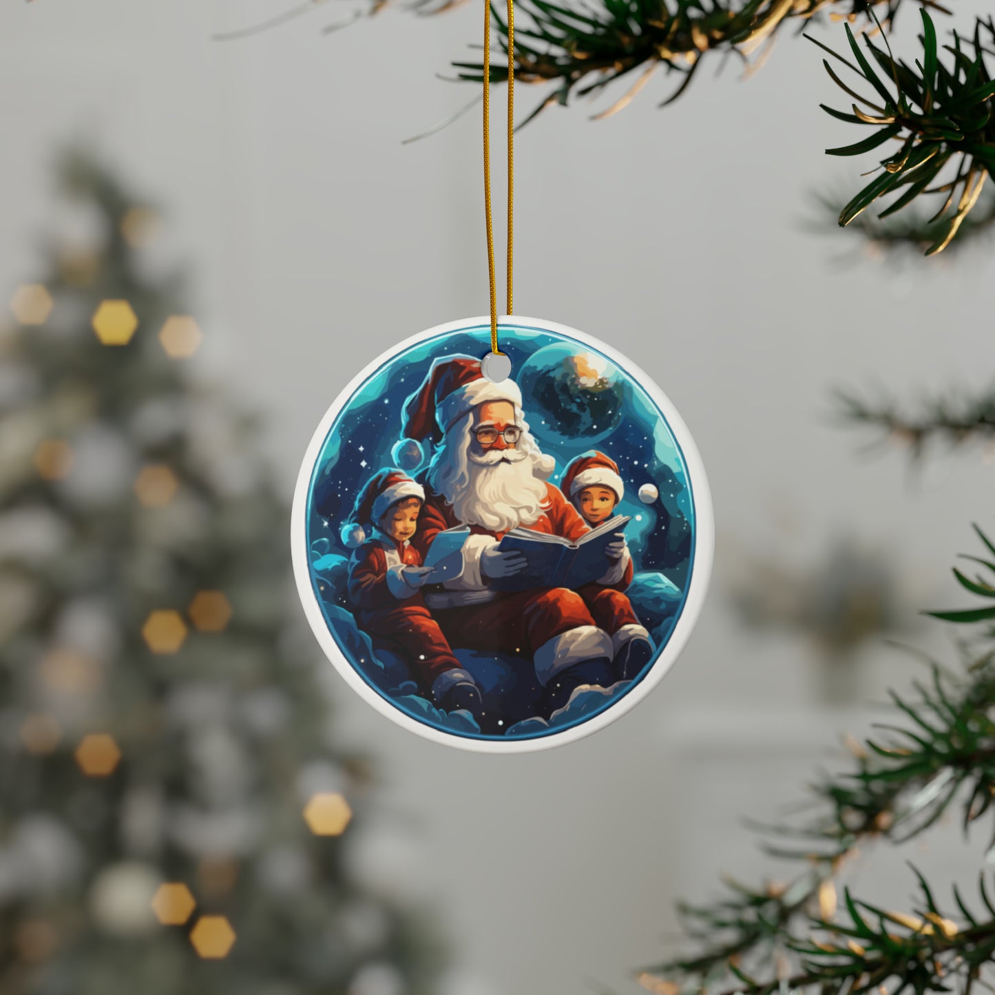 Santa with kids Christmas Ceramic Ornaments (1pc, 3pcs, 5pcs, 10pcs)