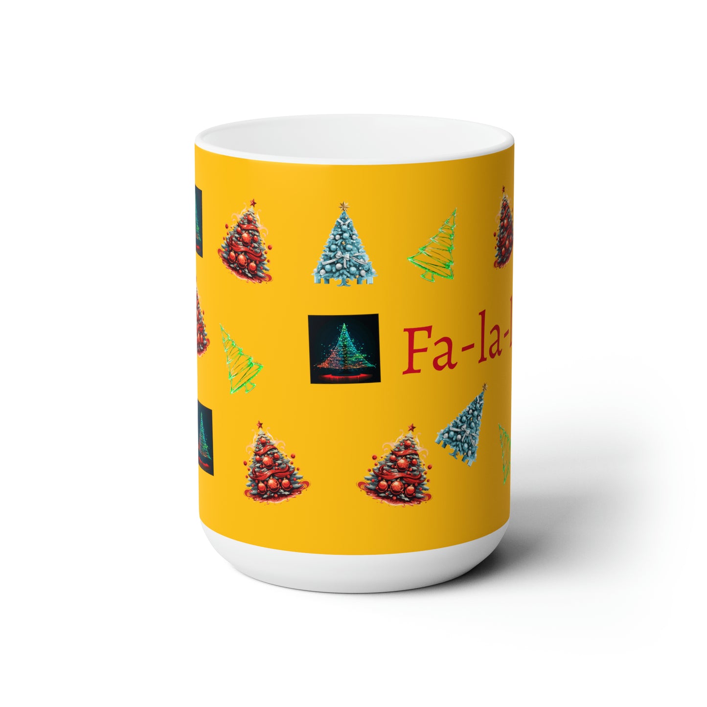 Fa-la-la Christmas yellow Ceramic Mug 15oz