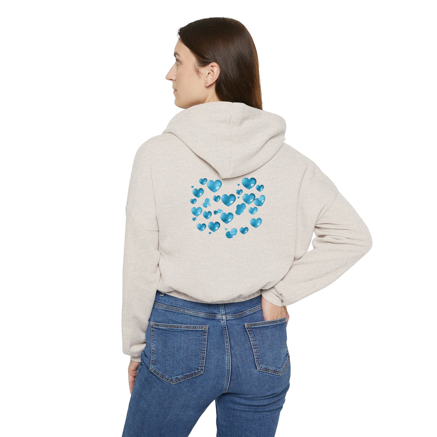 Valentine's best Gift, light blue hearts design Women's Cinched Bottom Hoodie