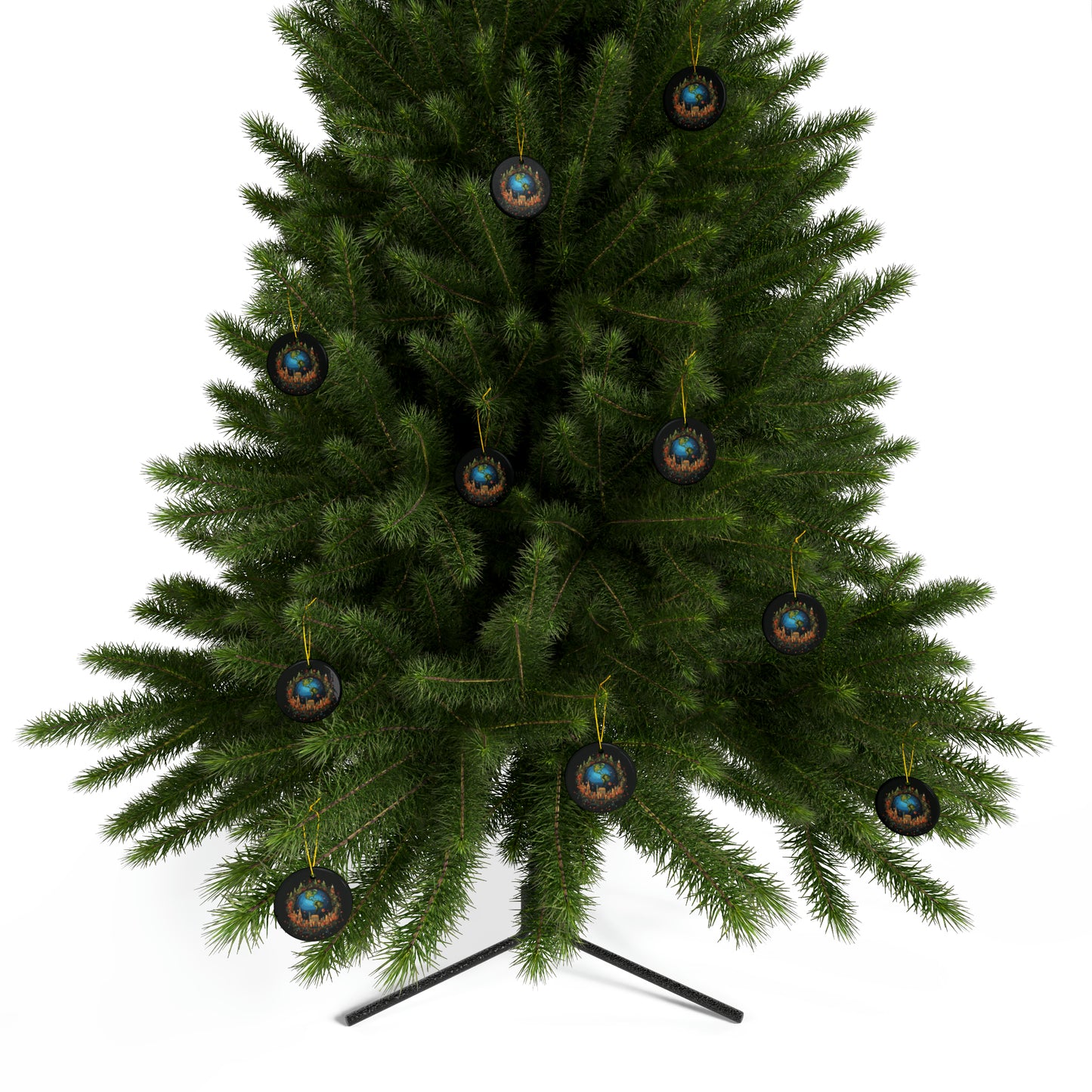 Earth in Christmas decorations and a big Christmas tree, Black Ceramic Ornaments (1pc, 3pcs, 5pcs, 10pcs)