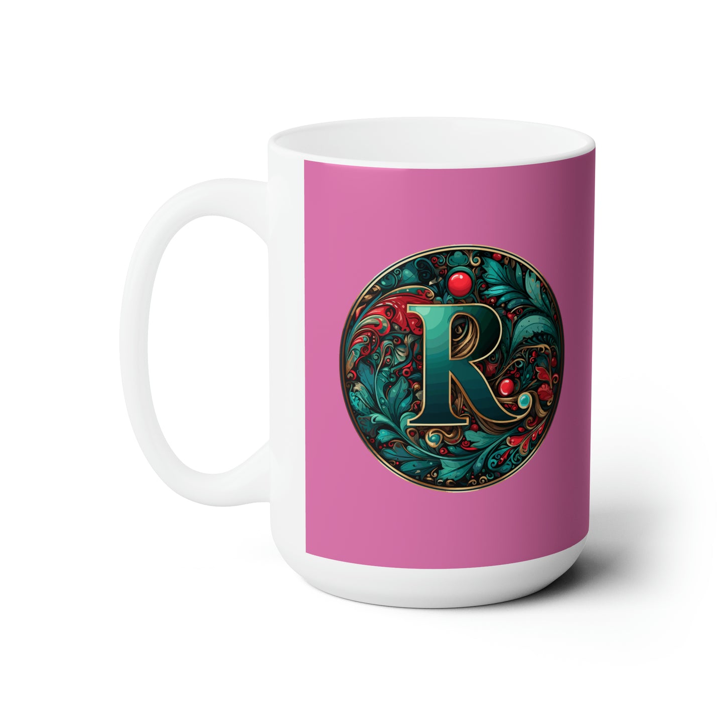 Christmas colorful Alphabet R design light pink Ceramic Mug 15oz