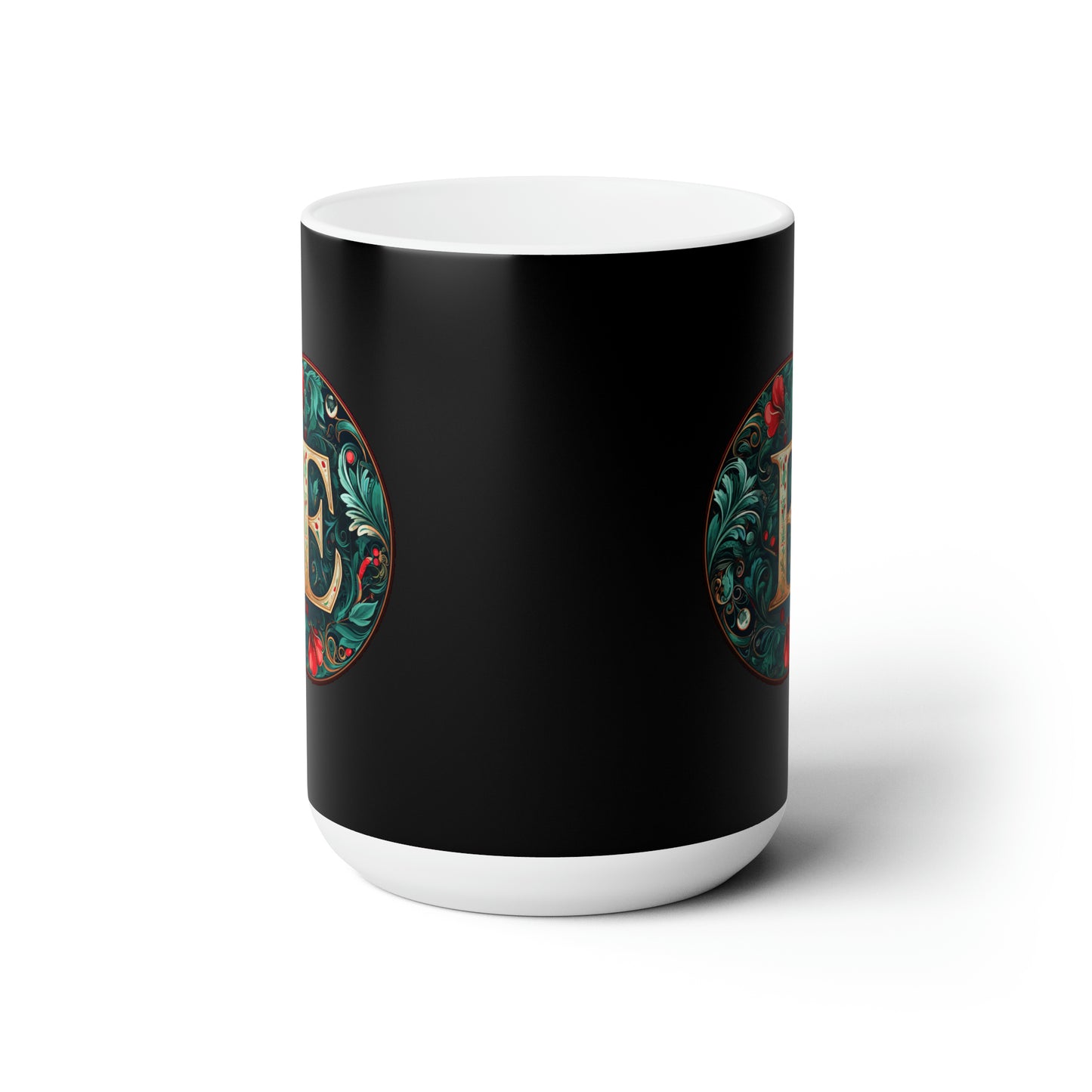 Christmas colorful Alphabet R design dark black Ceramic Mug 15oz