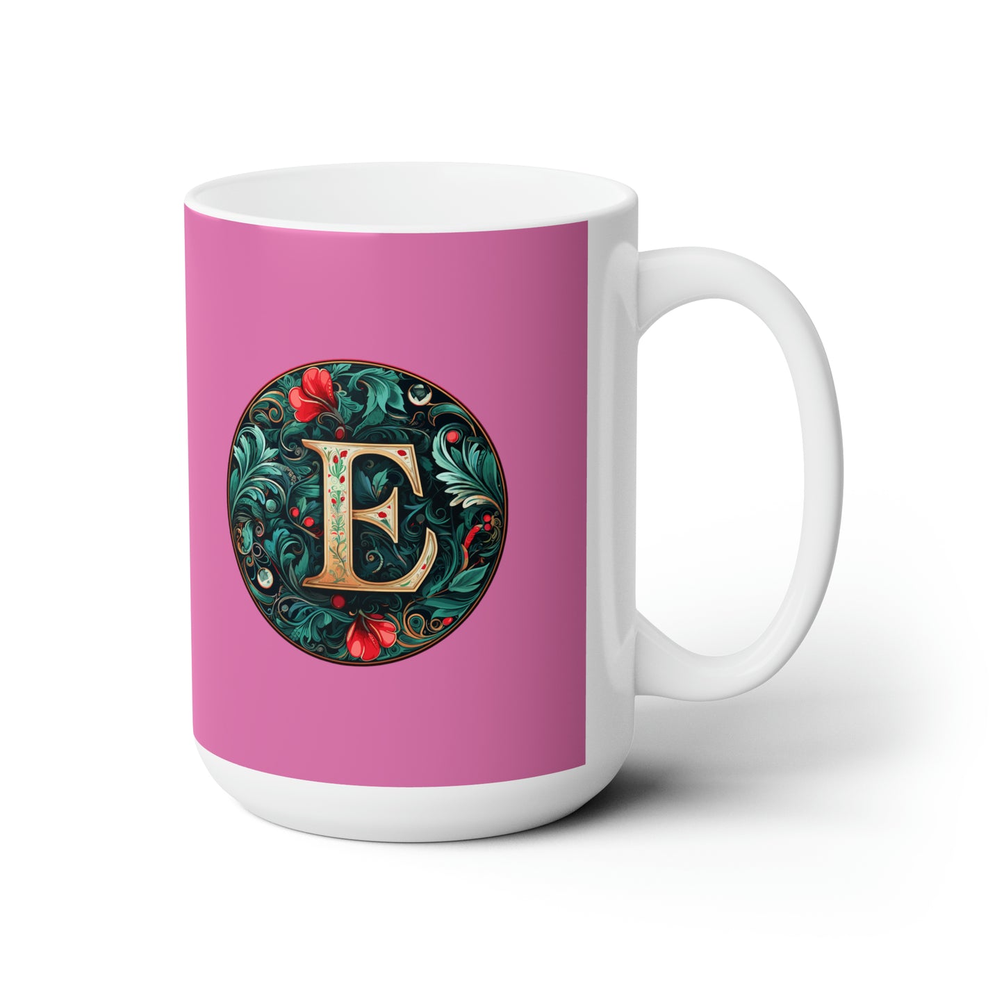 Christmas colorful Alphabet E design light pink Ceramic Mug 15oz