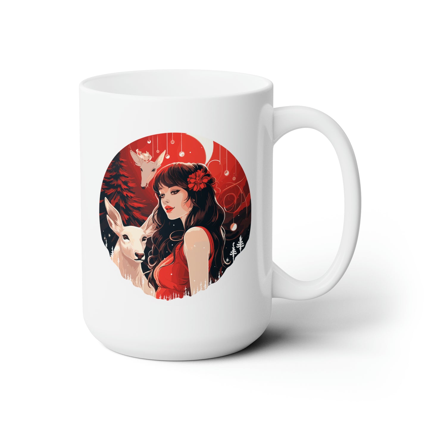 Young beautiful girl in Christmas mood Ceramic Mug 15oz