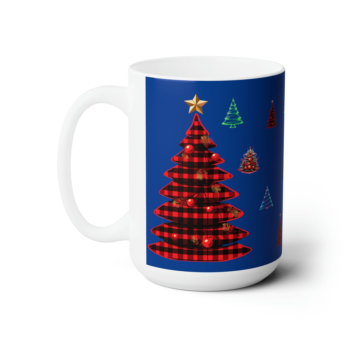 Christmas trees colorful design Dark blue Ceramic Mug15oz