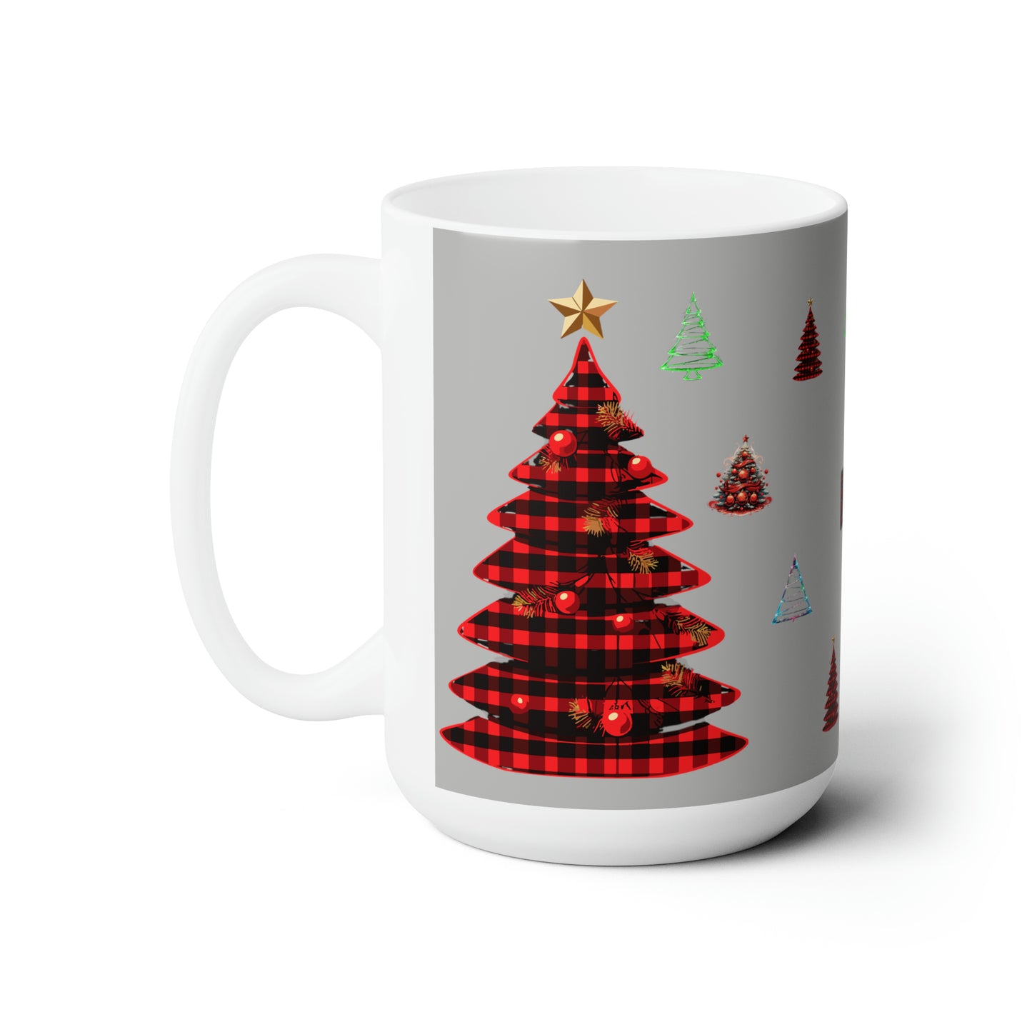 Christmas trees colorful design Light grey Ceramic Mug15oz