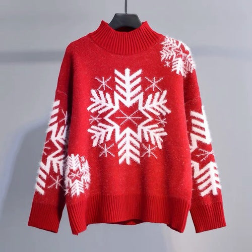 Womens Turtleneck Loose Long Sleeve Knitwear Christmas Pullover Casual Sweater