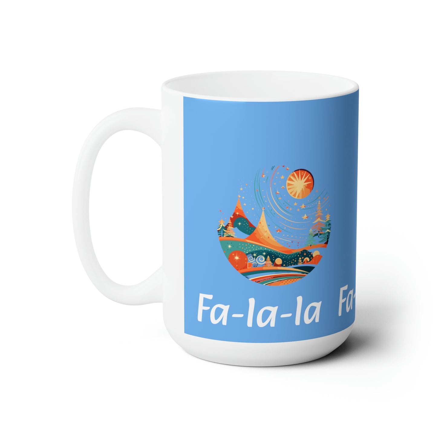 Colorful Christmas and Fa-la-la design light blue Ceramic Mug 15oz