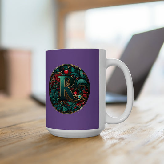 Christmas colorful Alphabet R design Light purple Ceramic Mug 15oz