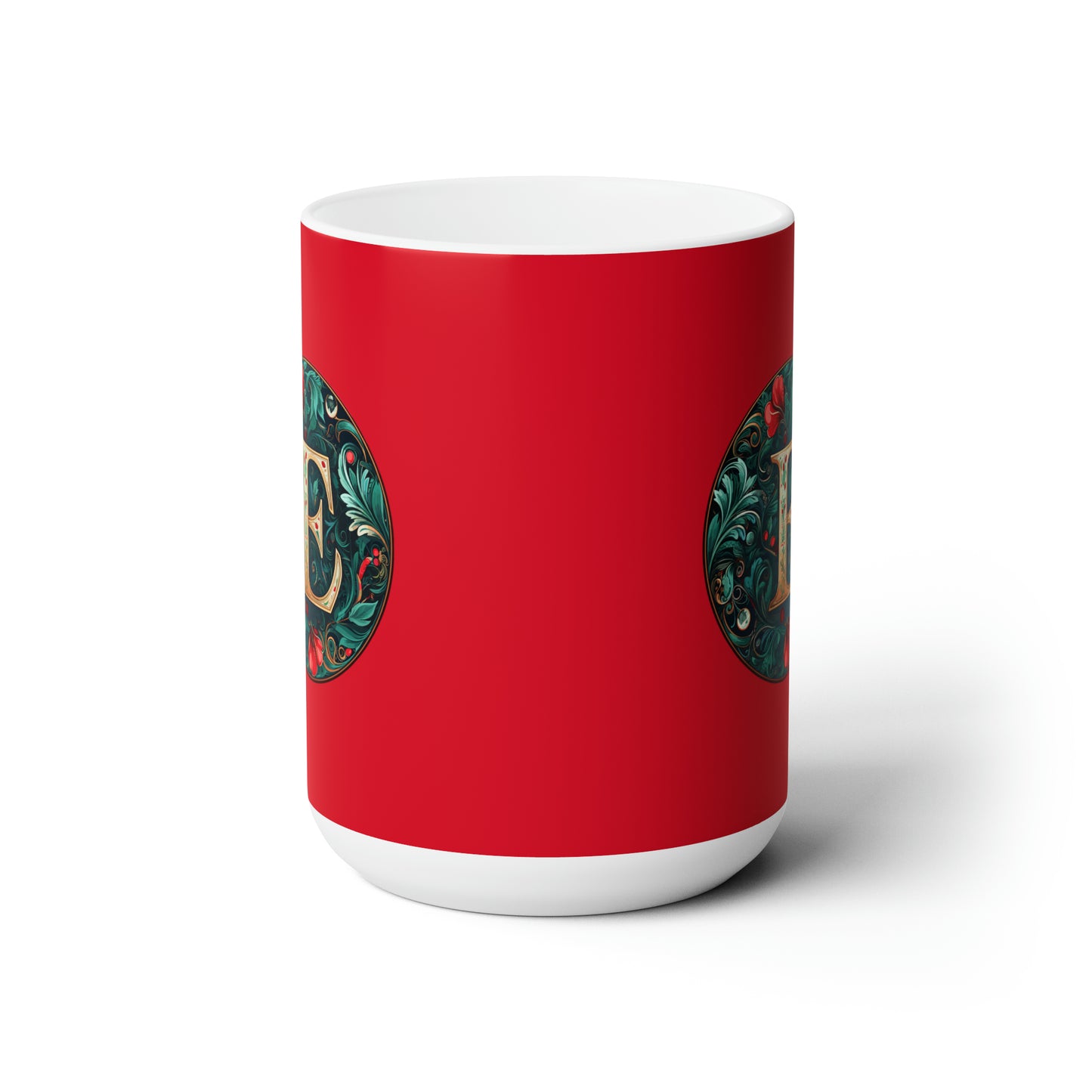 Christmas colorful Alphabet E design dark red Ceramic Mug 15oz