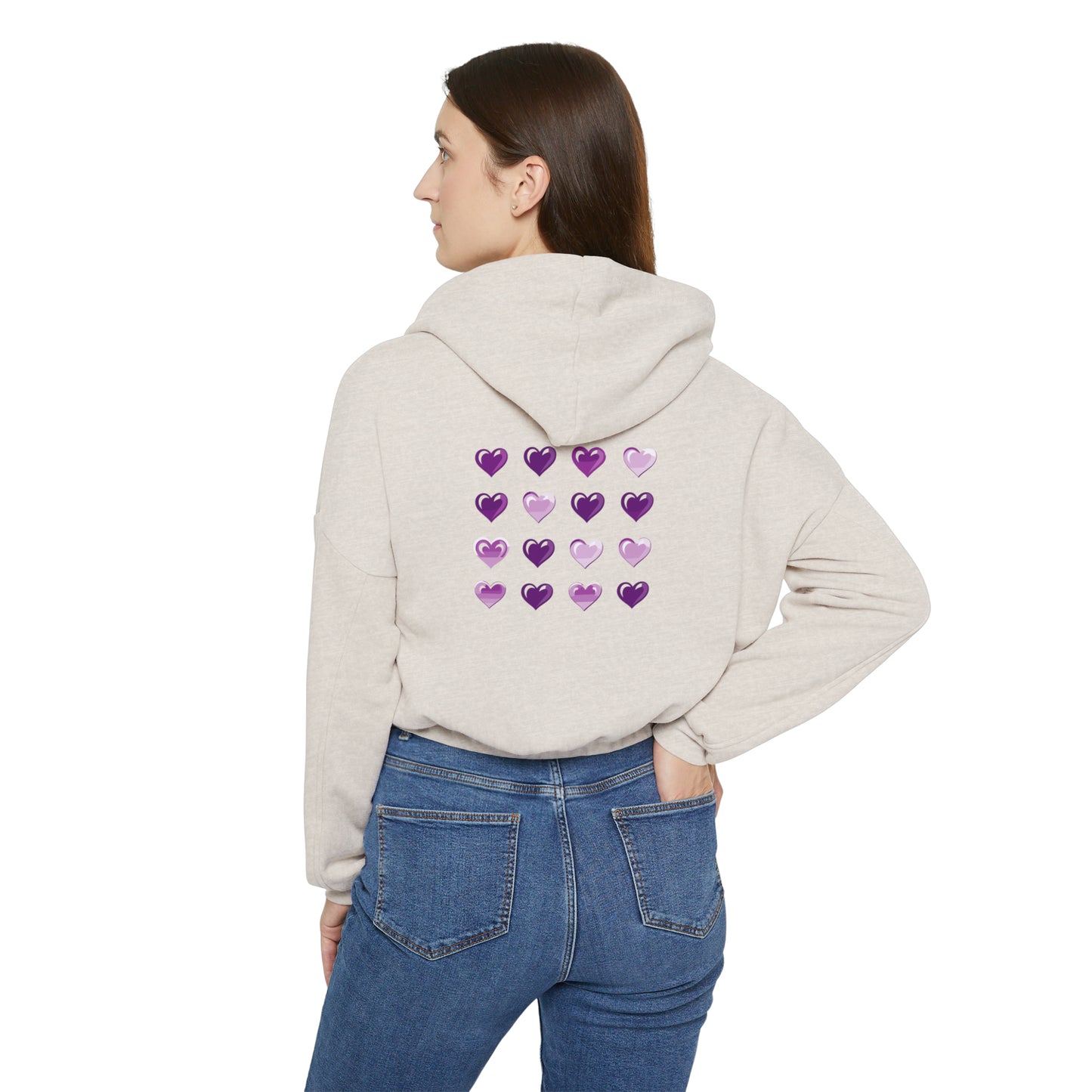 Valentine's best Gift, purple and white hearts design Women's Cinched Bottom Hoodie