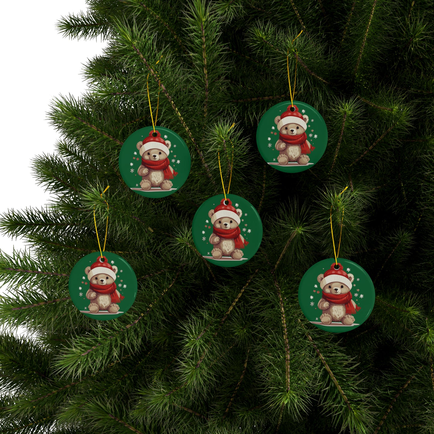 Little bear with red Scarf Christmas Ceramic Ornaments (1pc, 3pcs, 5pcs, 10pcs)