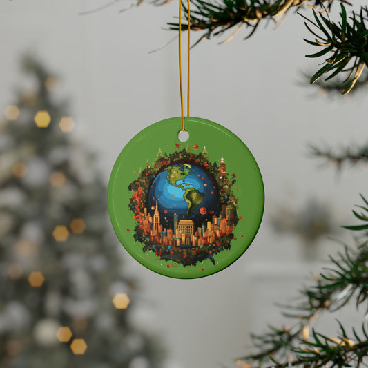 Earth in Christmas decorations and a big Christmas tree, green Ceramic Ornaments (1pc, 3pcs, 5pcs, 10pcs)