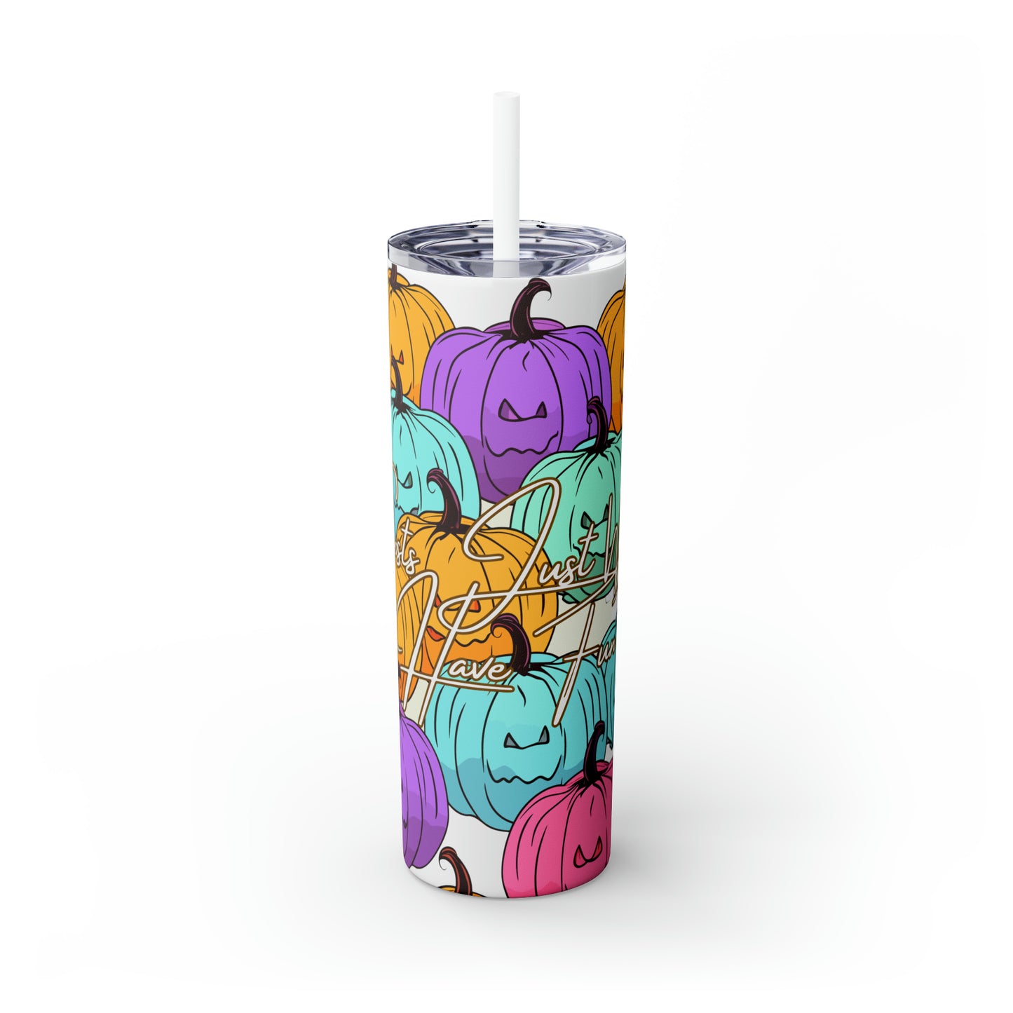 Halloween Skinny Tumbler with Straw 20oz - Spooky Drinkware - Pumpkin Theme, BPA-Free, Reusable Cup, Halloween Tumbler, Halloween Gift