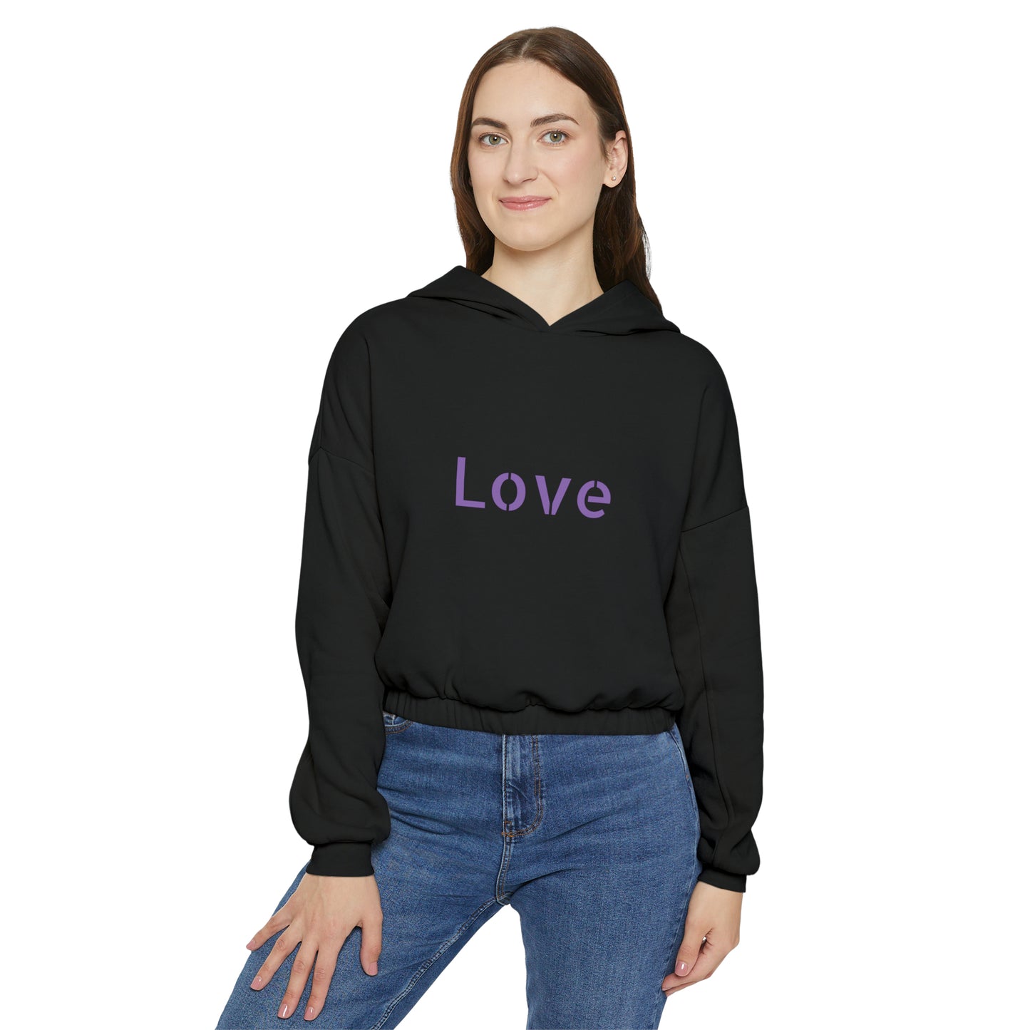 Valentine's best Gift, purple and white hearts design Women's Cinched Bottom Hoodie