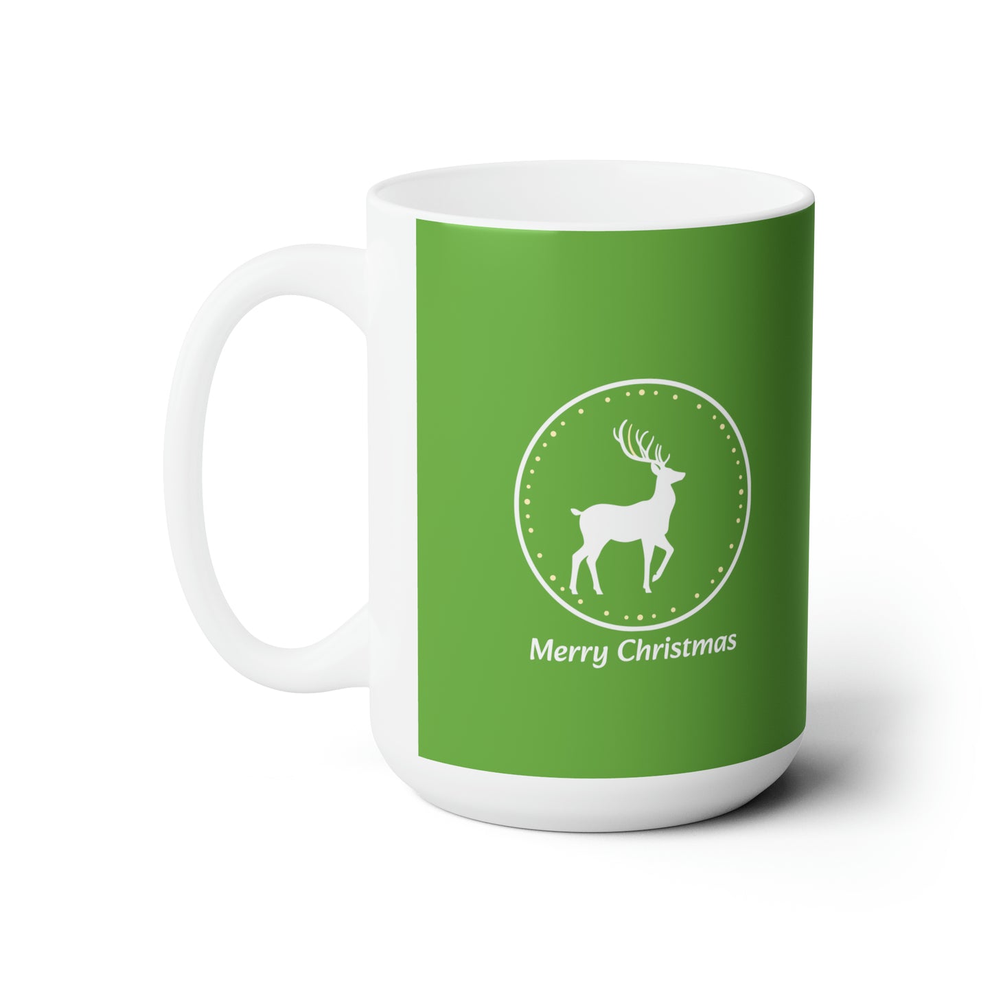 White reindeer in circle design, green Christmas Ceramic Mug 15oz