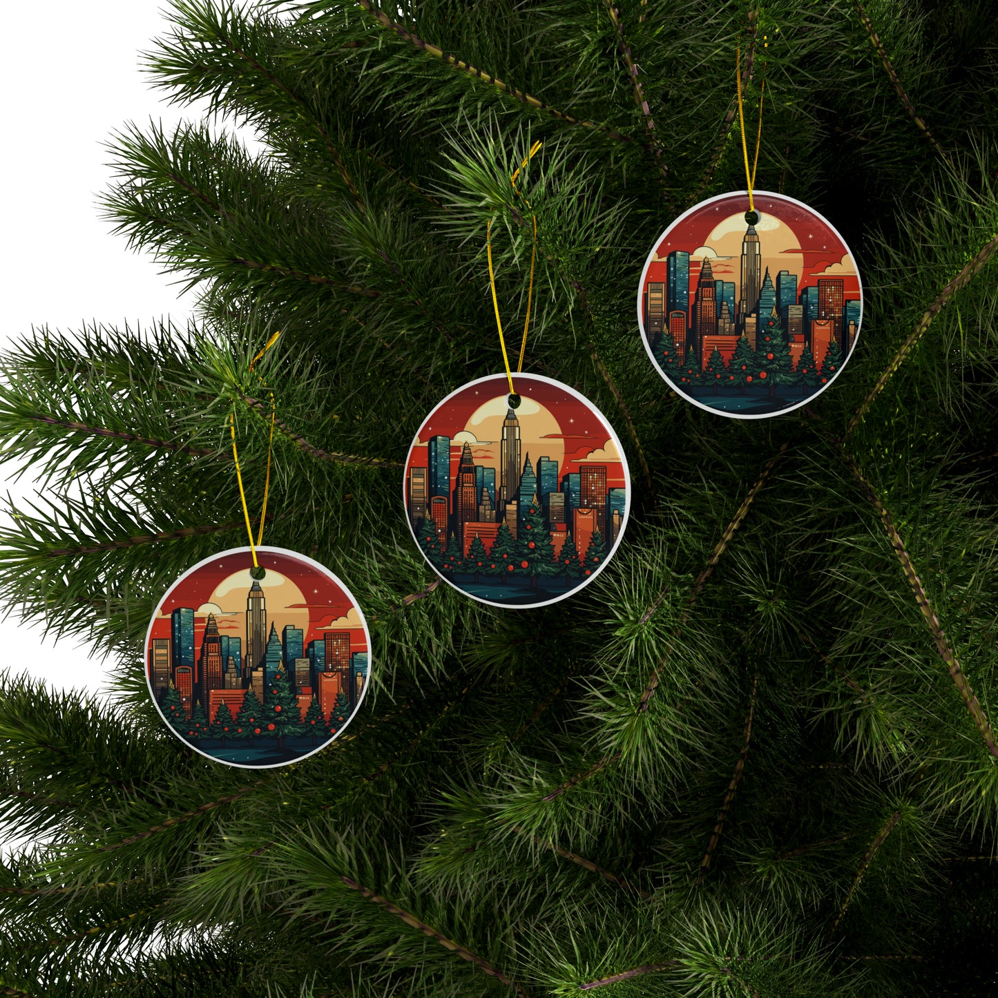 New York City Christmas Ceramic Ornaments (1pc, 3pcs, 5pcs, 10pcs)