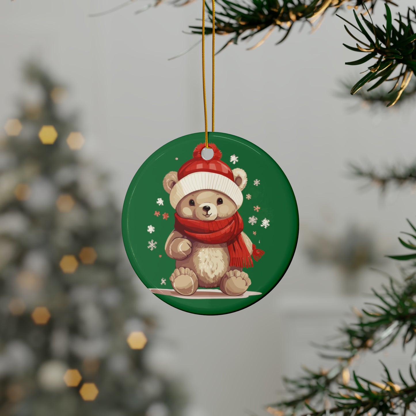 Little bear with red Scarf Christmas Ceramic Ornaments (1pc, 3pcs, 5pcs, 10pcs)