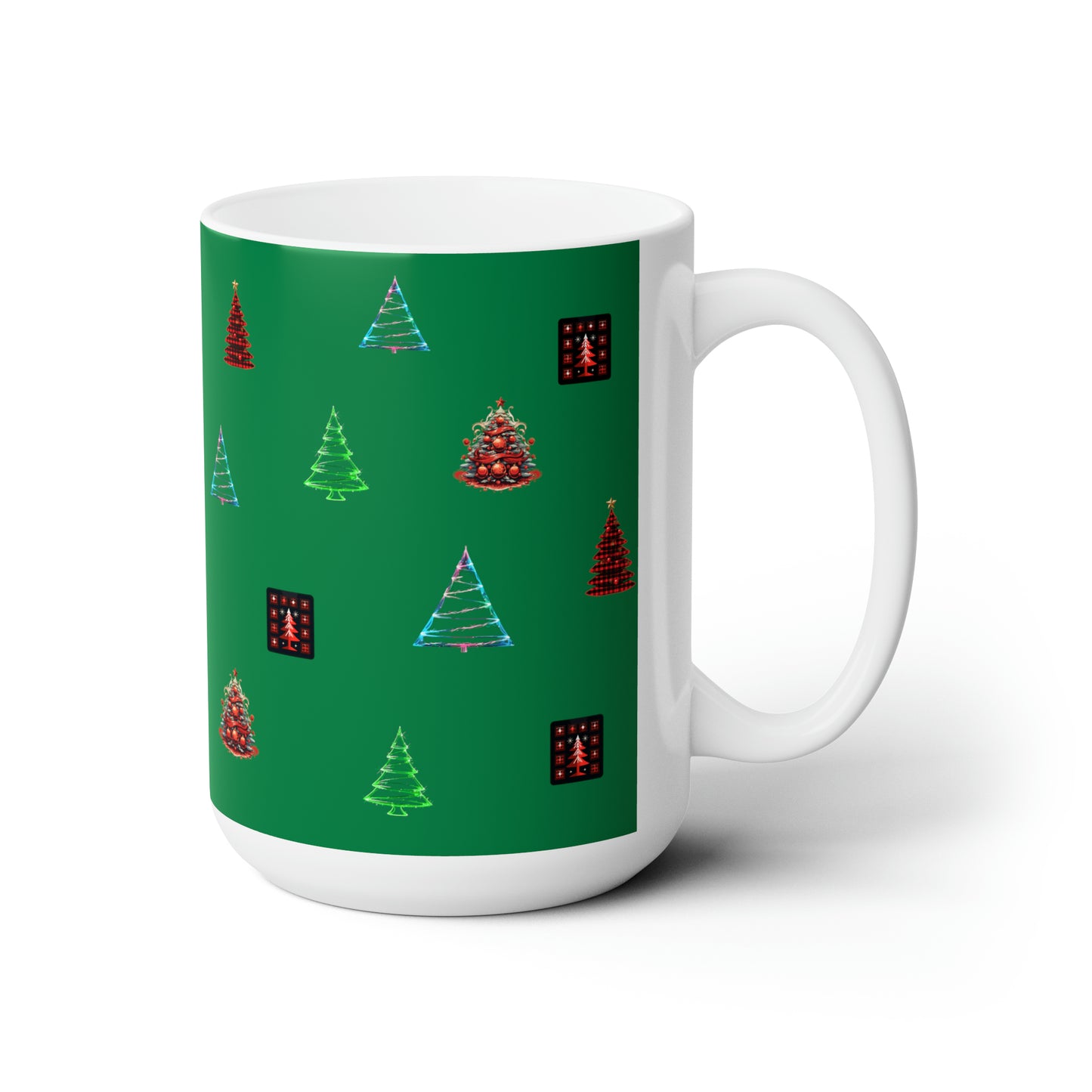 Christmas trees colorful design Dark green Ceramic Mug15oz