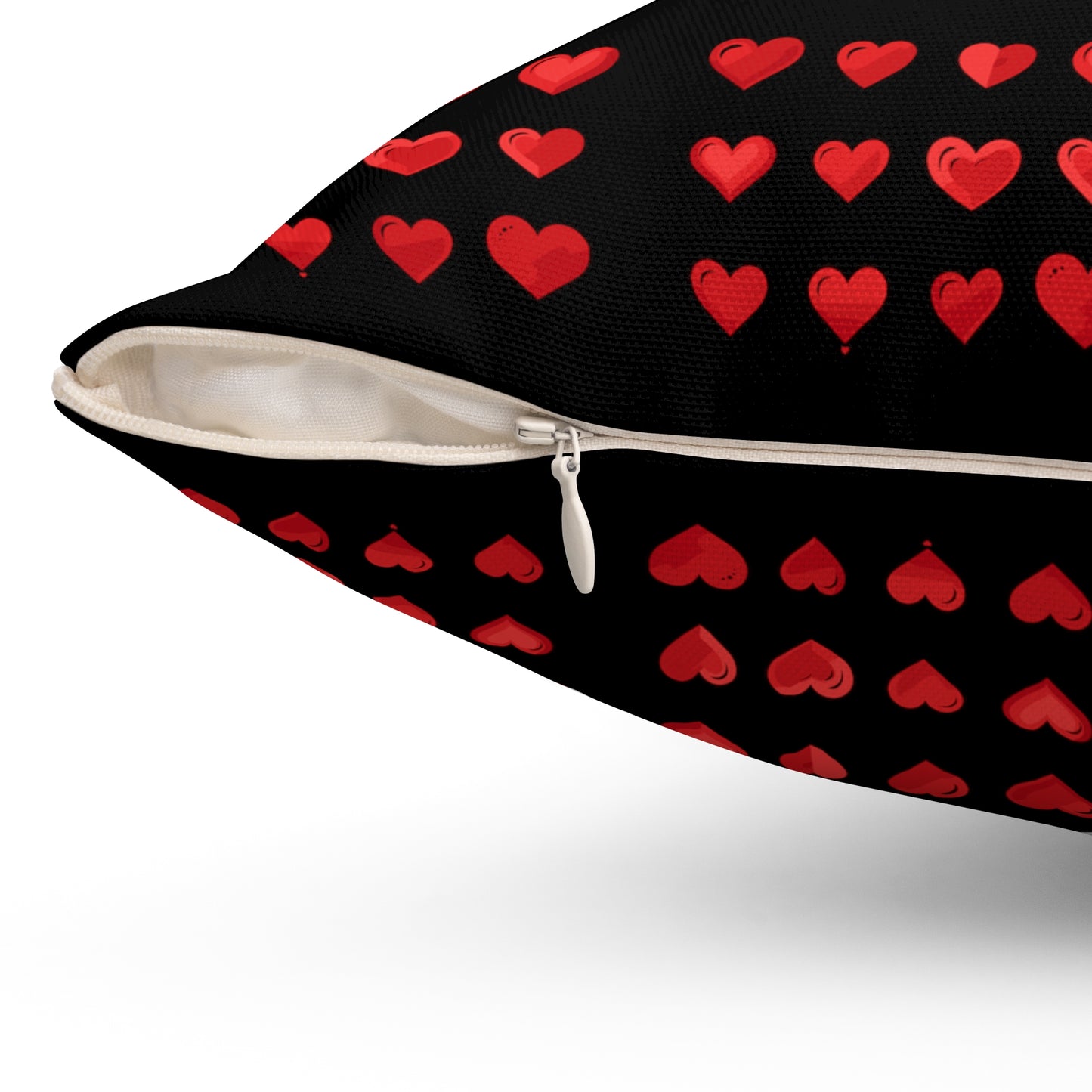 Valentine's day best home decor red hearts design on black Spun Polyester Square Pillow