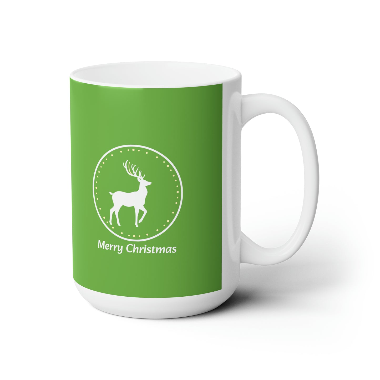 White reindeer in circle design, green Christmas Ceramic Mug 15oz