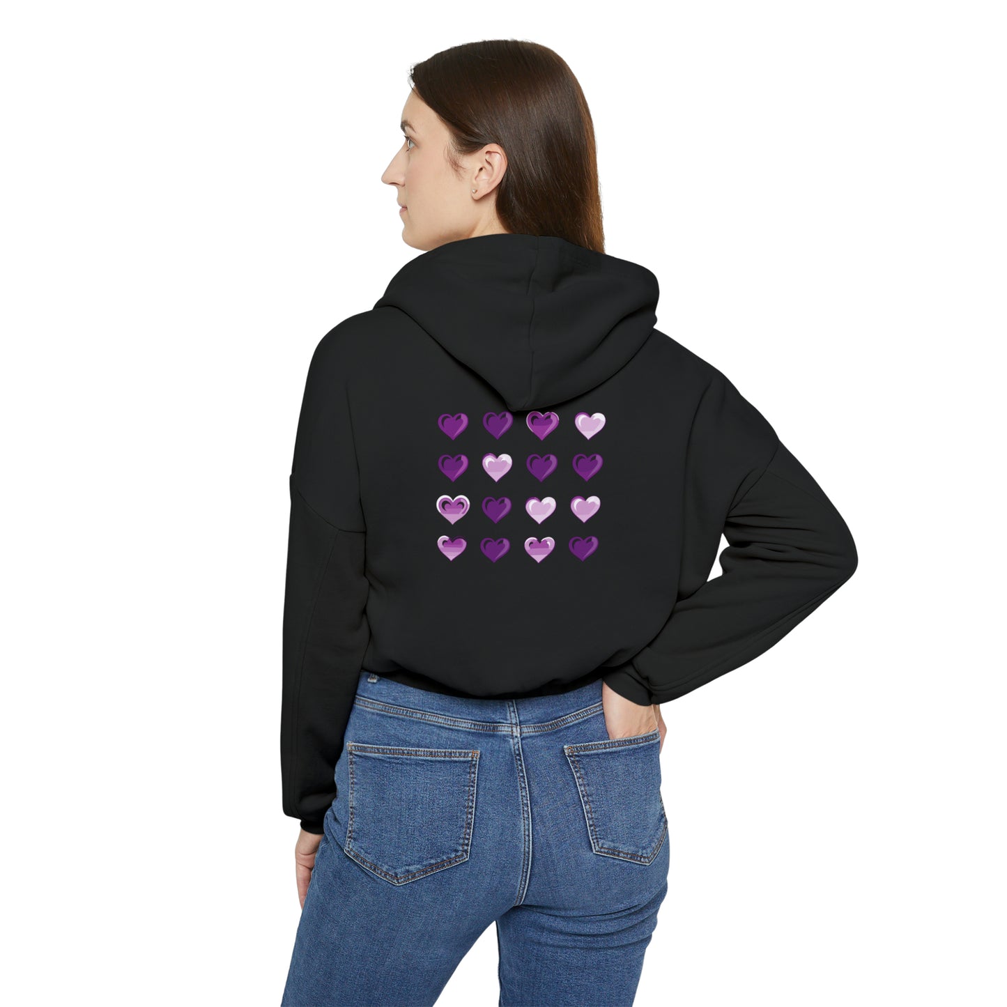 Valentine's best Gift, purple and white hearts design Women's Cinched Bottom Hoodie