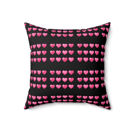 Valentine's day best home decor pink hearts design on black Spun Polyester Square Pillow