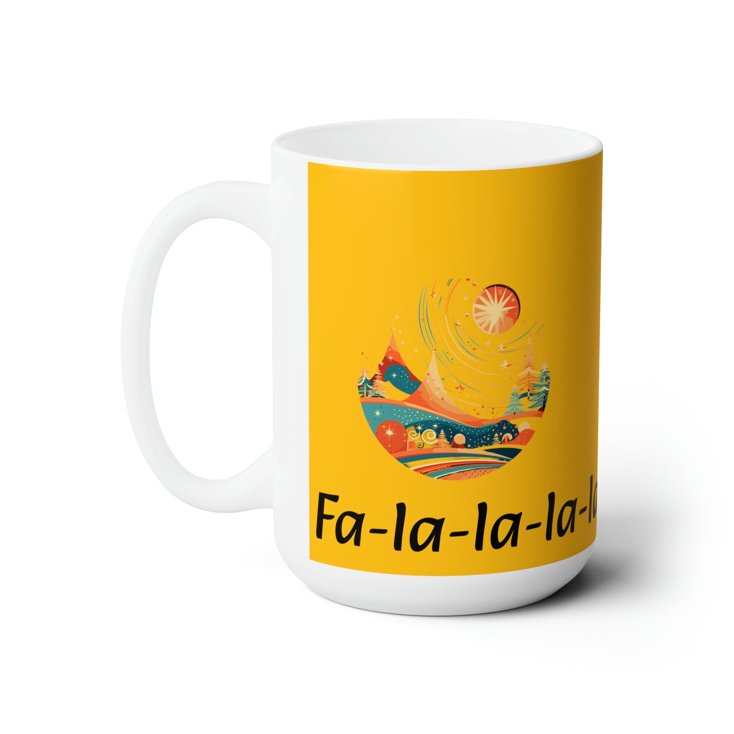 Colorful Christmas and Fa-la-la design yellow Ceramic Mug 15oz