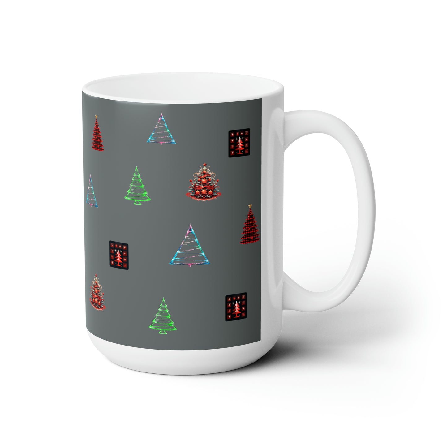 Christmas trees colorful design, Dark grey Ceramic Mug15oz