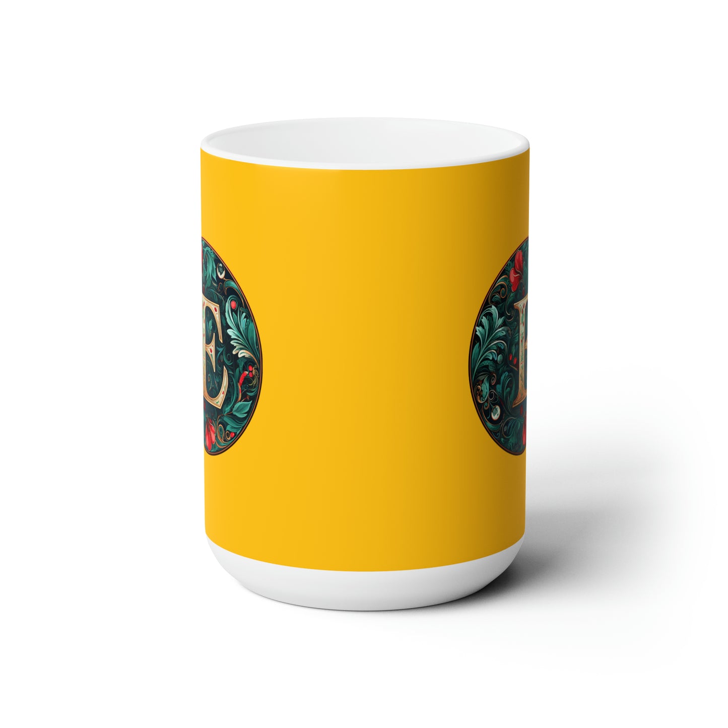 Christmas colorful Alphabet E design yellow Ceramic Mug 15oz