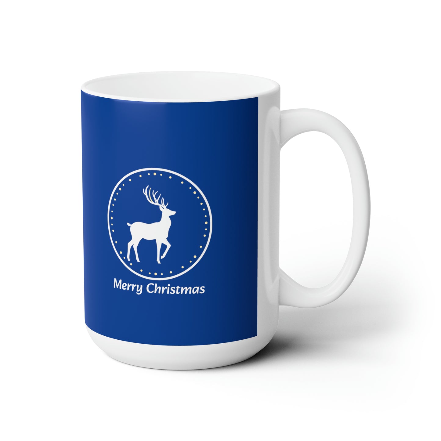 White reindeer in circle design, blue Christmas Ceramic Mug 15oz
