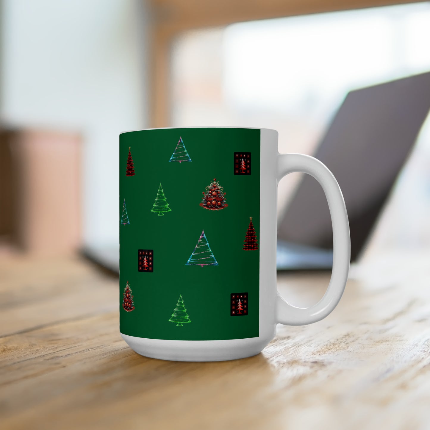 Christmas trees colorful design Dark green Ceramic Mug15oz