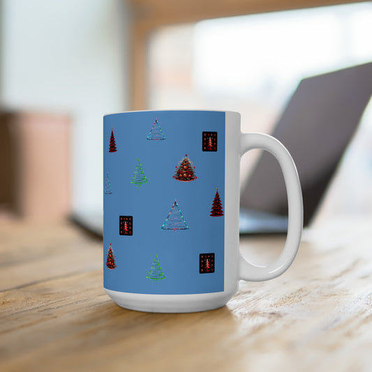 Christmas trees colorful design Light blue Ceramic Mug15oz