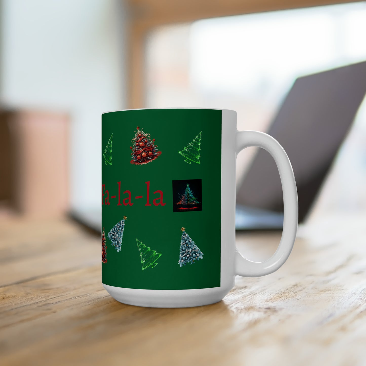 Fa-la-la Christmas Dark green Ceramic Mug 15oz