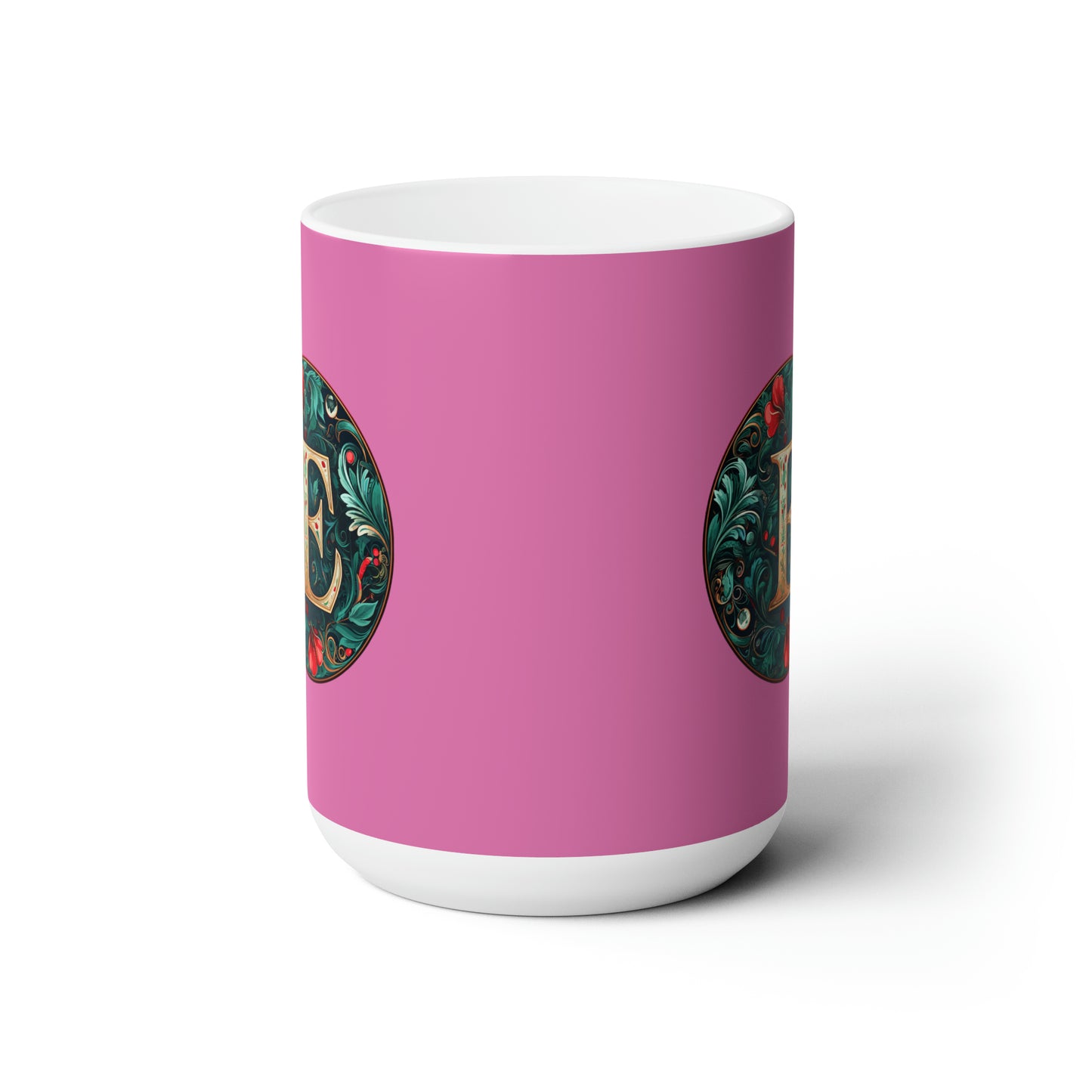 Christmas colorful Alphabet E design light pink Ceramic Mug 15oz