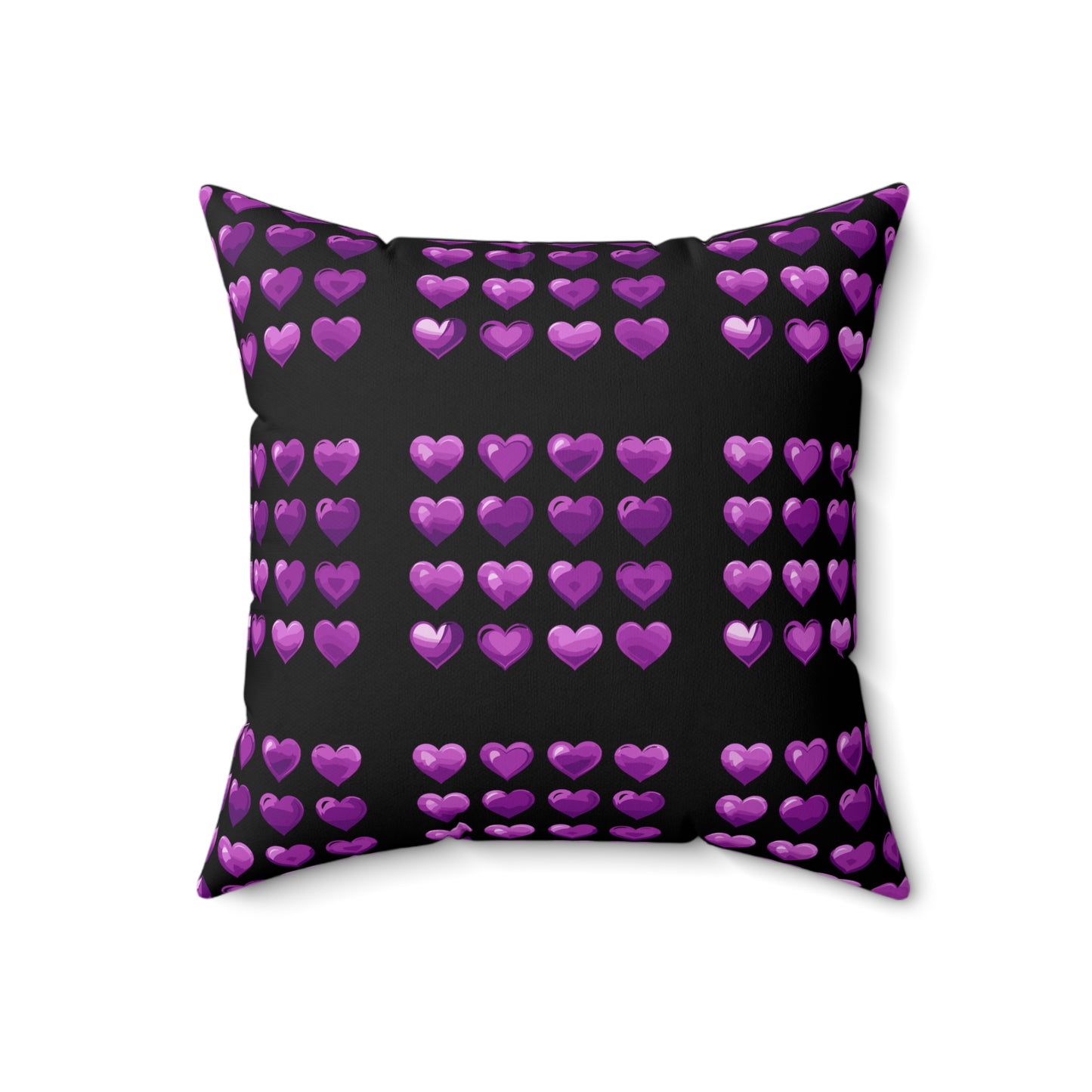 Valentine's day best home decor purple hearts design on black Spun Polyester Square Pillow