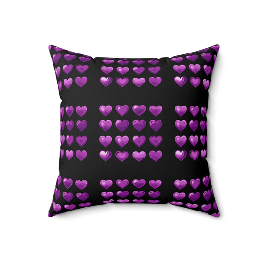 Valentine's day best home decor purple hearts design on black Spun Polyester Square Pillow