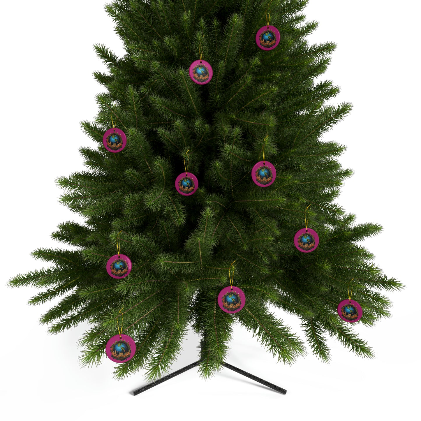 Earth in Christmas decorations and a big Christmas tree, Pink Ceramic Ornaments (1pc, 3pcs, 5pcs, 10pcs)