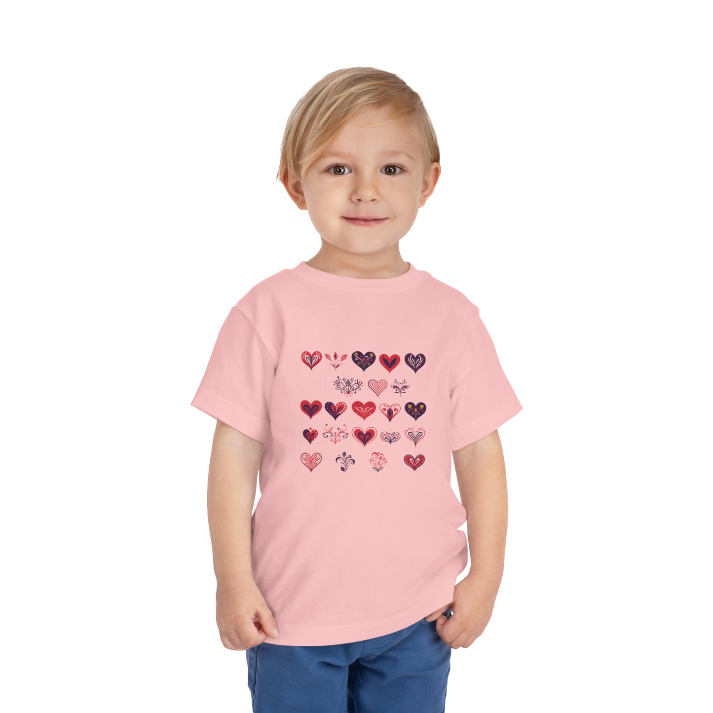 Valentine's Multi color hearts shape design Toddler Short Sleeve Tee