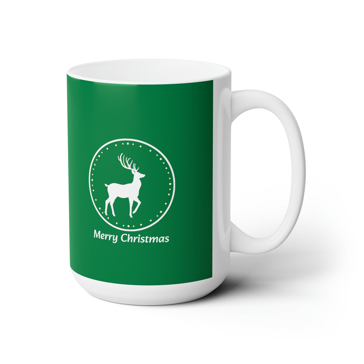 White reindeer in circle design, dark green Christmas Ceramic Mug 15oz