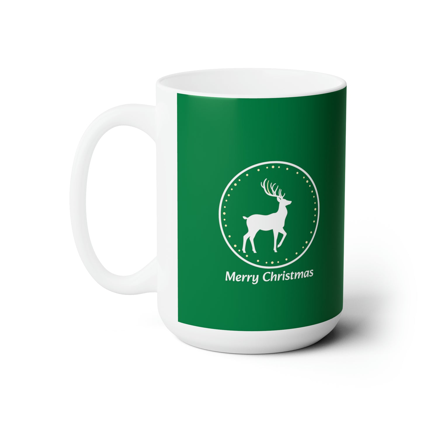 White reindeer in circle design, dark green Christmas Ceramic Mug 15oz