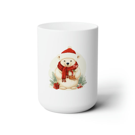 White bear with red muffler of the Christmas card Ceramic Mug 15oz