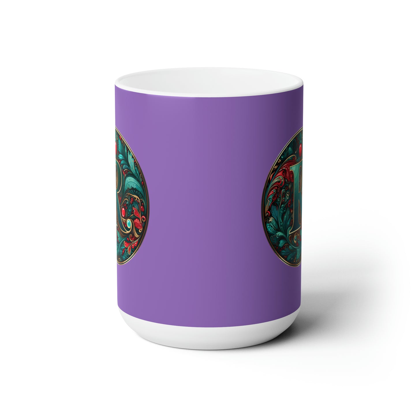 Christmas colorful Alphabet R design Light purple Ceramic Mug 15oz