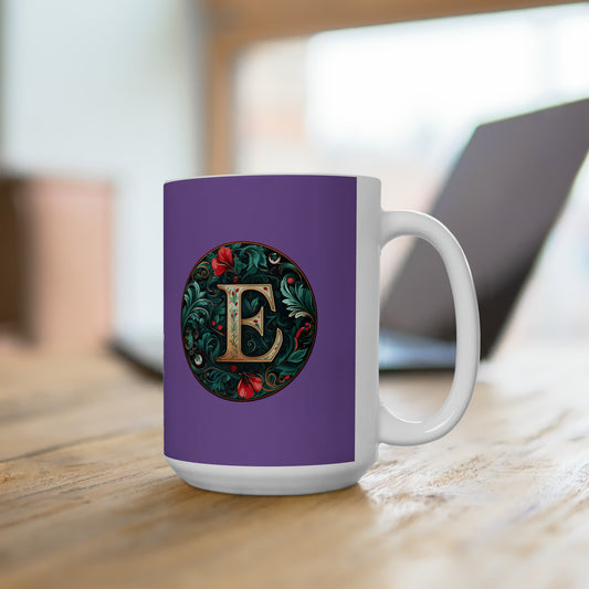 Christmas colorful Alphabet E design purple Ceramic Mug 15oz